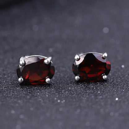 Oval Red Garnet Stud Earrings 14K Gold - Choosen Jewelry