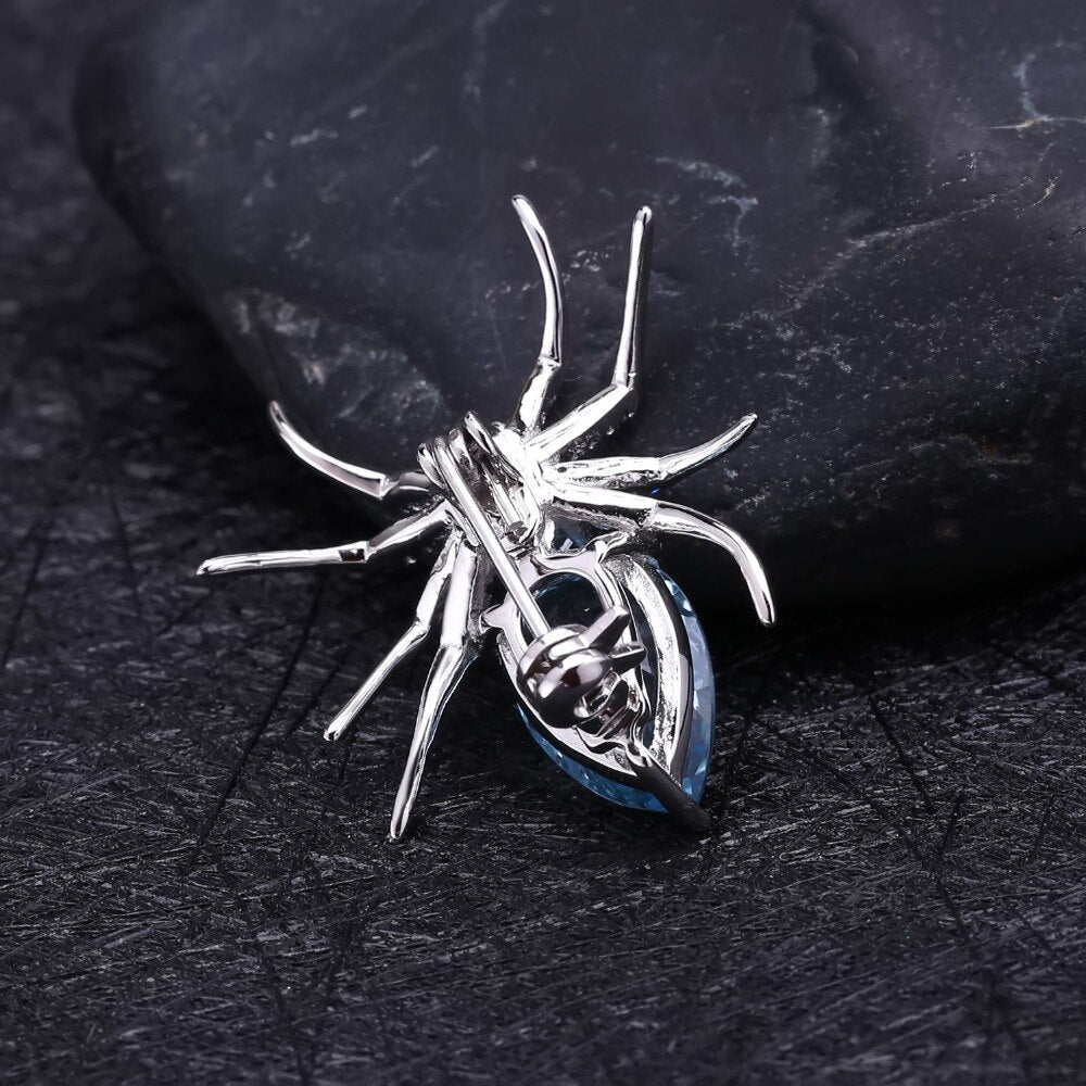 5.9Ct Sky Blue Topaz Spider Brooch For Women, 925 Sterling Sliver