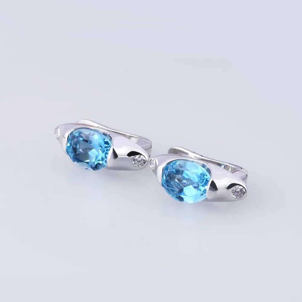 Elegant Blue Topaz Wedding Jewelry Set - 925 Sterling Silver Earrings & Ring by Choosen Jewelry