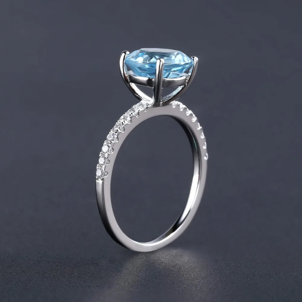 Sterling Silver 3.45Ct Sky Blue Topaz Solitaire Ring - Choosen Jewelry