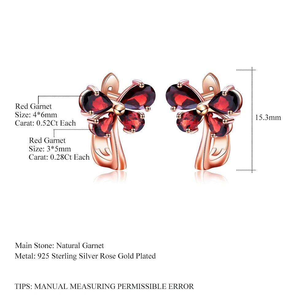 Rose Gold Butterfly Garnet Stud Earrings - 925 Sterling Silver | Choosen Jewelry