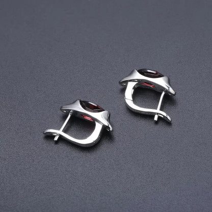 Vintage 925 Sterling Silver Red Garnet Clip Earrings for Women - Choosen Jewelry