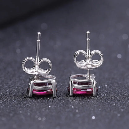 Natural Rhodolite Garnet Oval Stud Earrings | 925 Sterling Silver | Choosen Jewelry