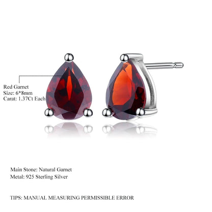 Natural Red Garnet Stud Earrings in 925 Sterling Silver - Choosen Jewelry