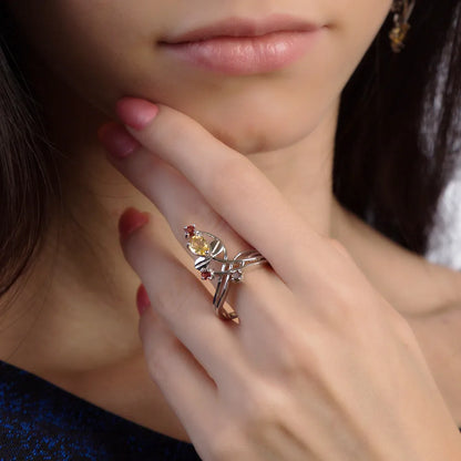 Natural Gemstone Jewelry Set: Citrine, Garnet, Smoky Quartz Sterling Silver Rings & Earrings by Choosen Jewelry