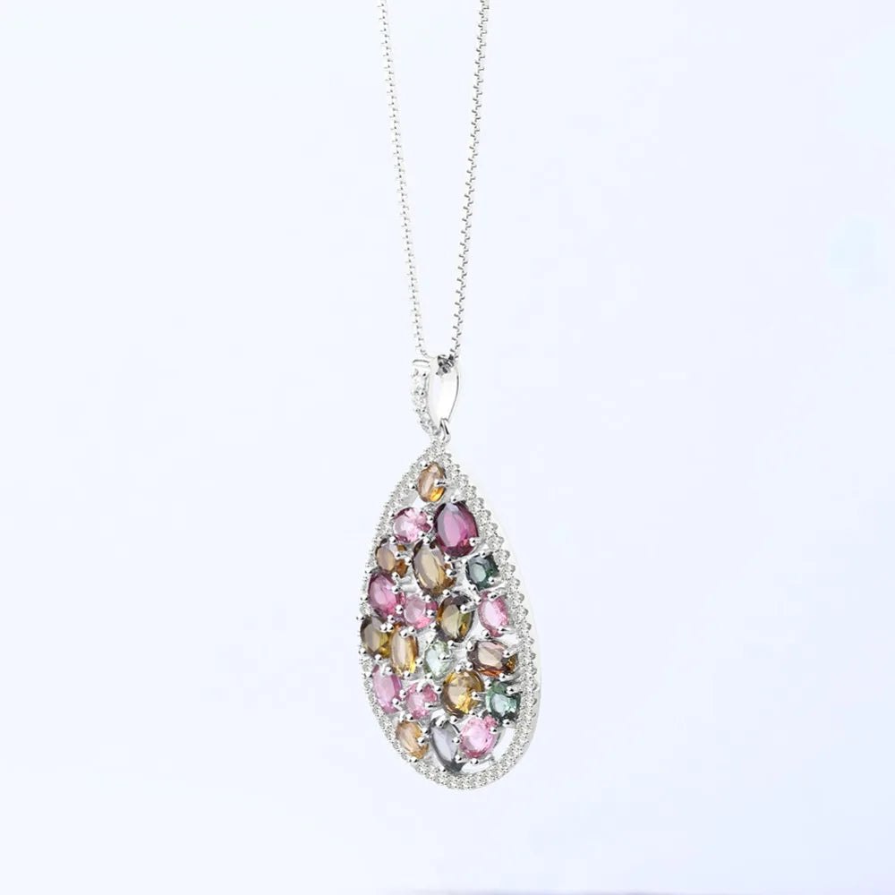 Choosen Jewelry 1.16Ct Natural Tourmaline Pendant Necklace in 925 Sterling Silver