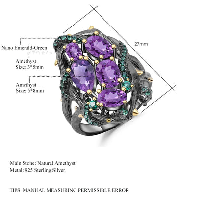 Natural Amethyst Sterling Silver Ring - 3.23Ct Handmade Hollow Design by Choosen Jewelry