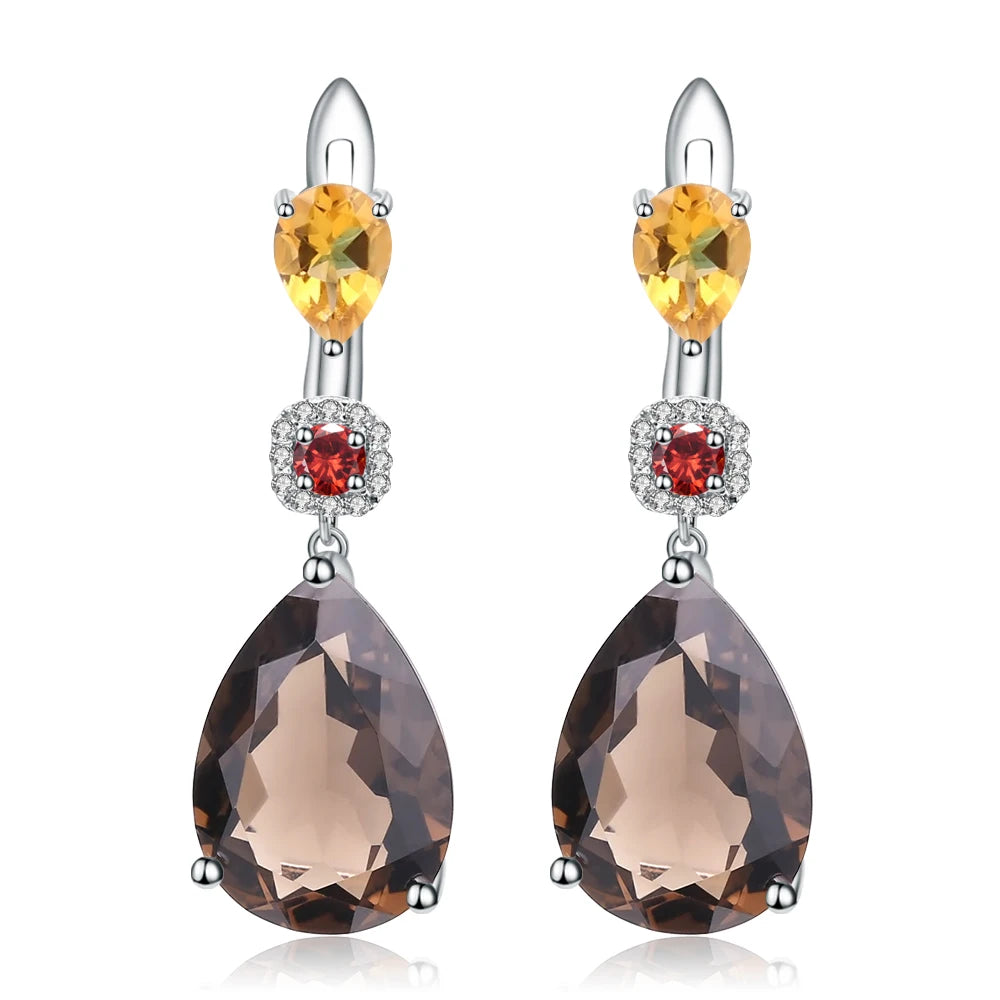 10.44Ct Smoky Quartz Citrine Garnet Drop Earrings | Choosen Jewelry 925 Sterling Silver Wedding Fine Jewelry