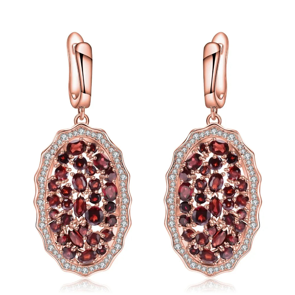 925 Sterling Silver Rose Gold Plated Garnet Drop Earrings by Choosen Jewelry - 9.49Ct Natural Red Gemstone