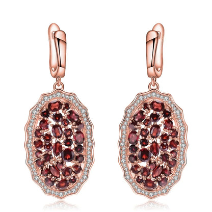 925 Sterling Silver Rose Gold Plated Garnet Drop Earrings by Choosen Jewelry - 9.49Ct Natural Red Gemstone