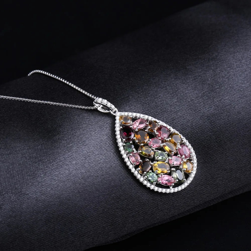 Choosen Jewelry 1.16Ct Natural Tourmaline Pendant Necklace in 925 Sterling Silver