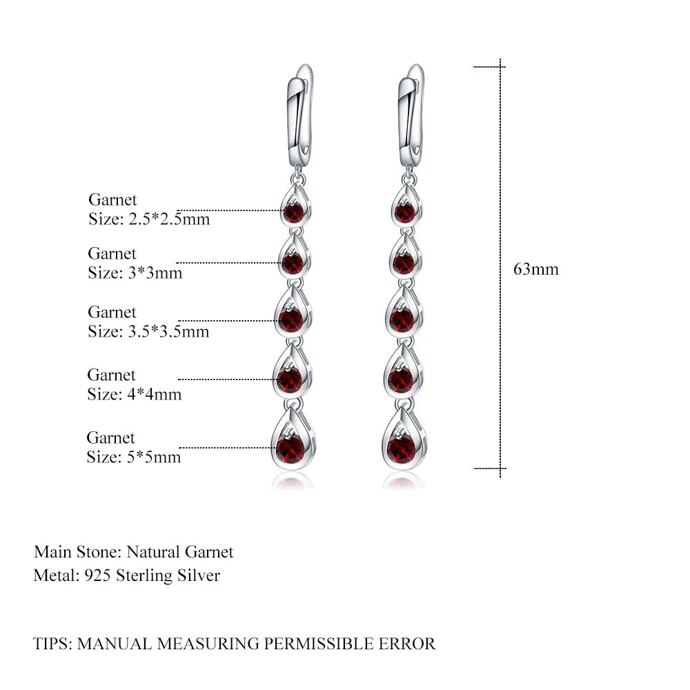 3.07Ct Natural Red Garnet Drop Earrings | Sterling Silver | Choosen Jewelry