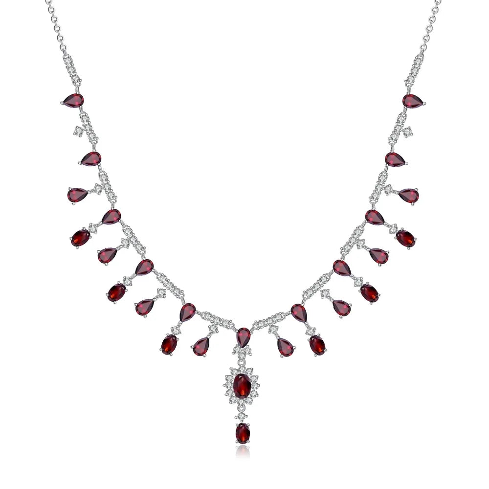 15.2Ct Natural Red Garnet Bridal Necklace - Choosen Jewelry 925 Sterling Silver