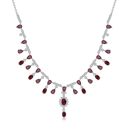 15.2Ct Natural Red Garnet Bridal Necklace - Choosen Jewelry 925 Sterling Silver