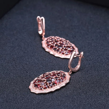 925 Sterling Silver Rose Gold Plated Garnet Drop Earrings by Choosen Jewelry - 9.49Ct Natural Red Gemstone