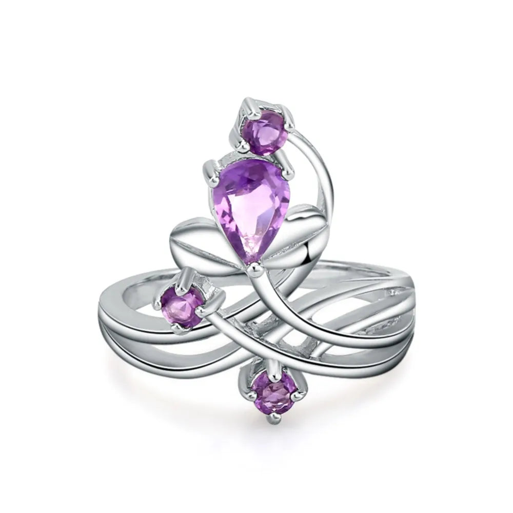 Choosen Jewelry: 925 Sterling Silver Amethyst Flower Earrings and Ring Set for Women