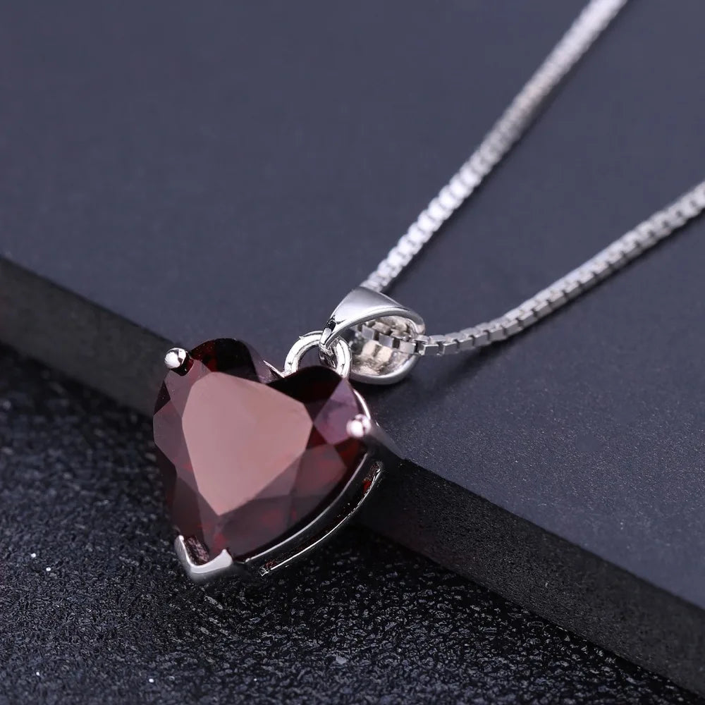 Natural Garnet Heart Pendant Necklace - 925 Sterling Silver - Choosen Jewelry