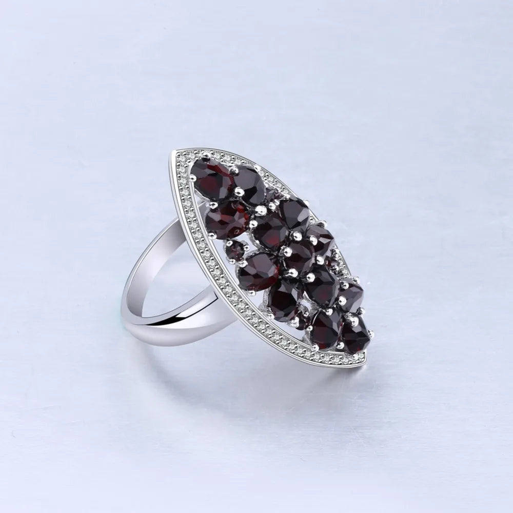 925 Sterling Silver Black Garnet Engagement Ring - Choosen Jewelry 5.71Ct Natural Gemstone Wedding Band