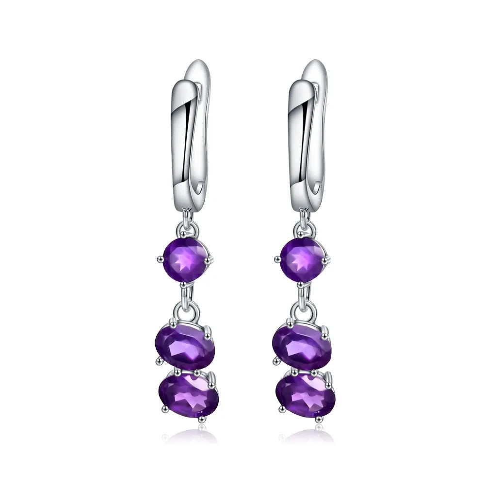 Sterling Silver Natural Amethyst Drop Earrings | Choosen Jewelry