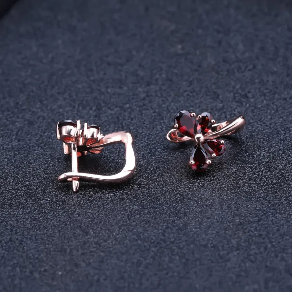 Rose Gold Butterfly Garnet Stud Earrings - 925 Sterling Silver | Choosen Jewelry