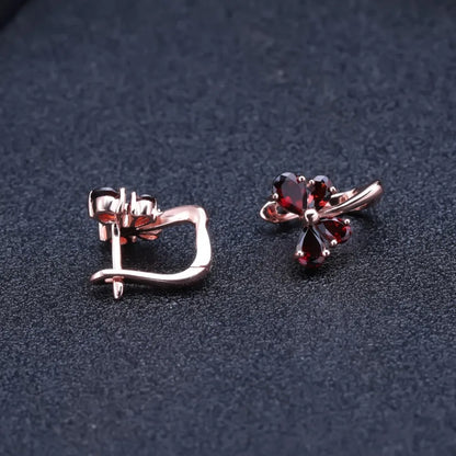 Rose Gold Butterfly Garnet Stud Earrings - 925 Sterling Silver | Choosen Jewelry