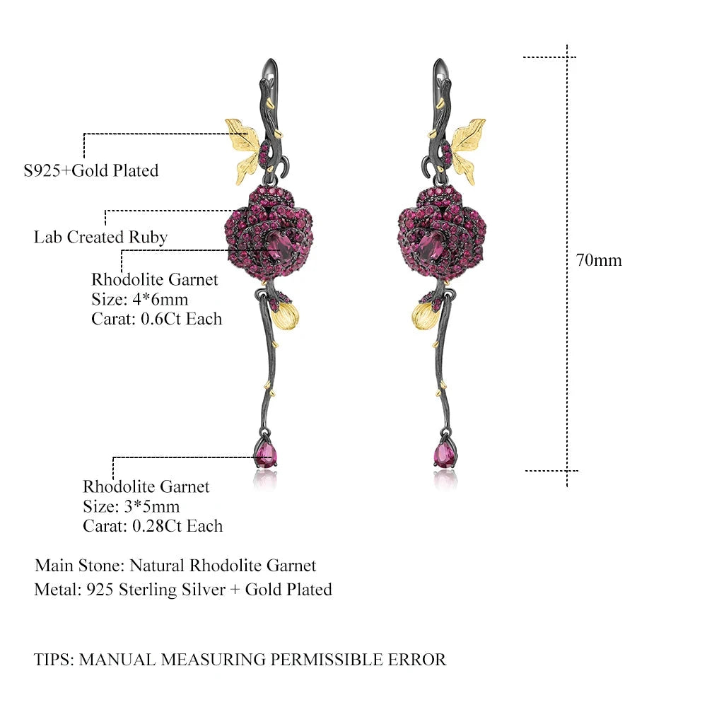 Handmade 1.76Ct Rhodolite Garnet Flower Drop Earrings | Choosen Jewelry Sterling Silver