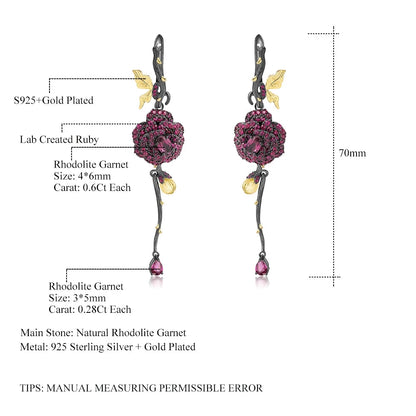 Handmade 1.76Ct Rhodolite Garnet Flower Drop Earrings | Choosen Jewelry Sterling Silver