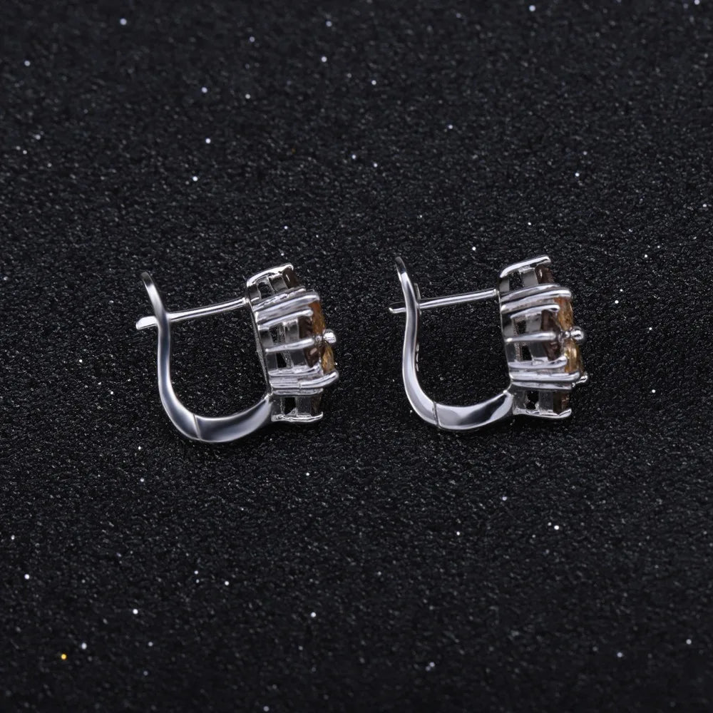 Choosen Jewelry: Multicolor Citrine & Smoky Quartz Stud Earrings in 925 Sterling Silver