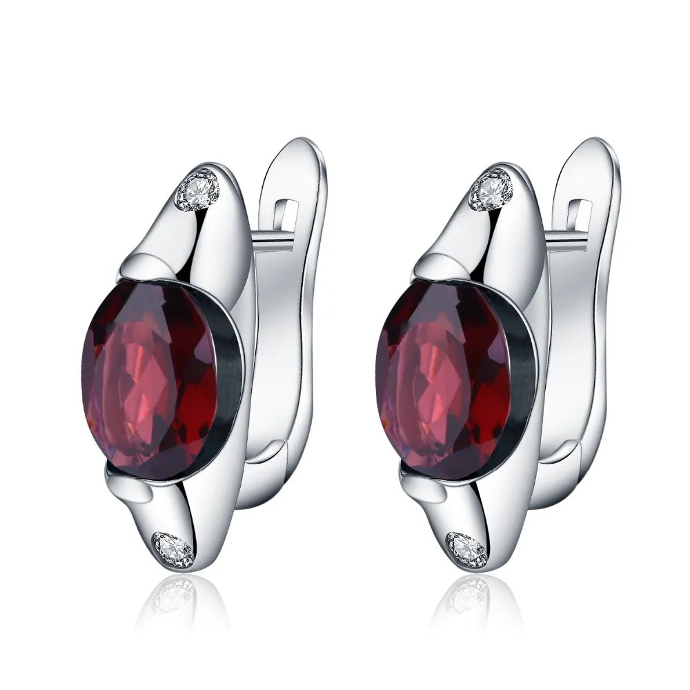 Vintage 925 Sterling Silver Red Garnet Clip Earrings for Women - Choosen Jewelry