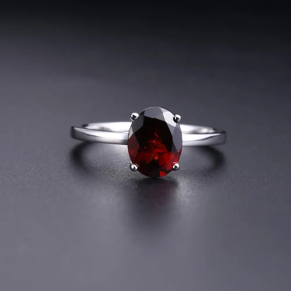 Romantic 2.21Ct Oval Red Garnet Engagement Ring - 925 Sterling Silver | Choosen Jewelry