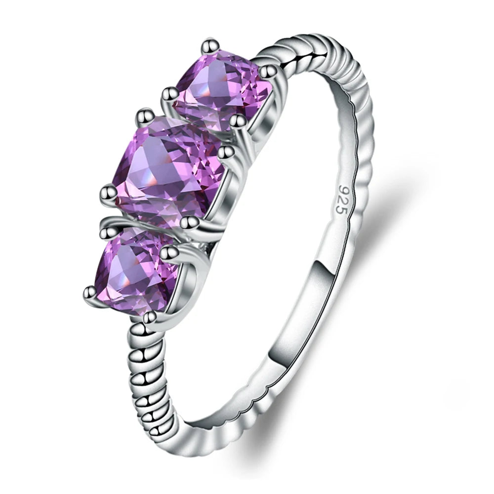 Natural Amethyst Three Stone Stackable Ring | 925 Sterling Silver | Choosen Jewelry