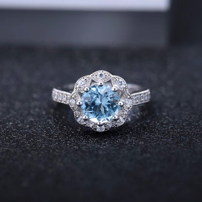 Sky Blue Topaz Halo Ring