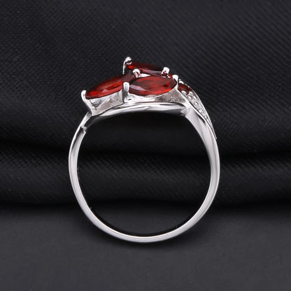 Natural Red Garnet Leaf Ring - 2.38Ct Sterling Silver Wedding Band by Choosen Jewelry