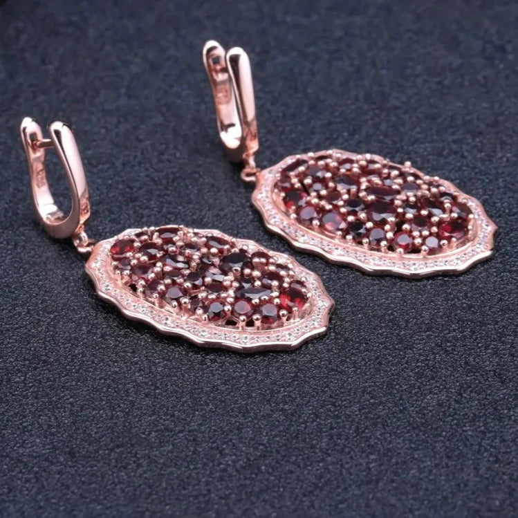 925 Sterling Silver Rose Gold Plated Garnet Drop Earrings by Choosen Jewelry - 9.49Ct Natural Red Gemstone