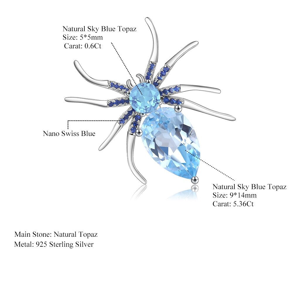 5.9Ct Sky Blue Topaz Spider Brooch For Women, 925 Sterling Sliver