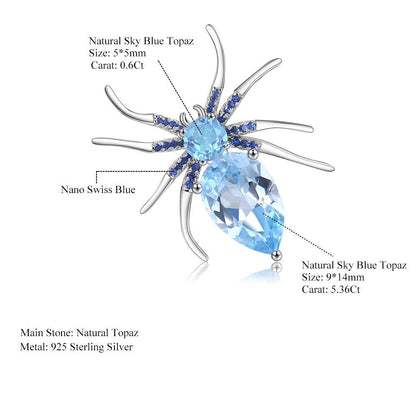 5.9Ct Sky Blue Topaz Spider Brooch For Women, 925 Sterling Sliver