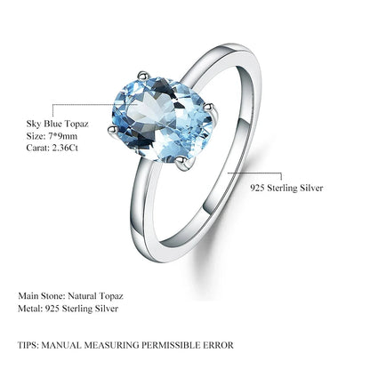 Oval Sky Blue Topaz Engagement Ring in 925 Sterling Silver - Choosen Jewelry