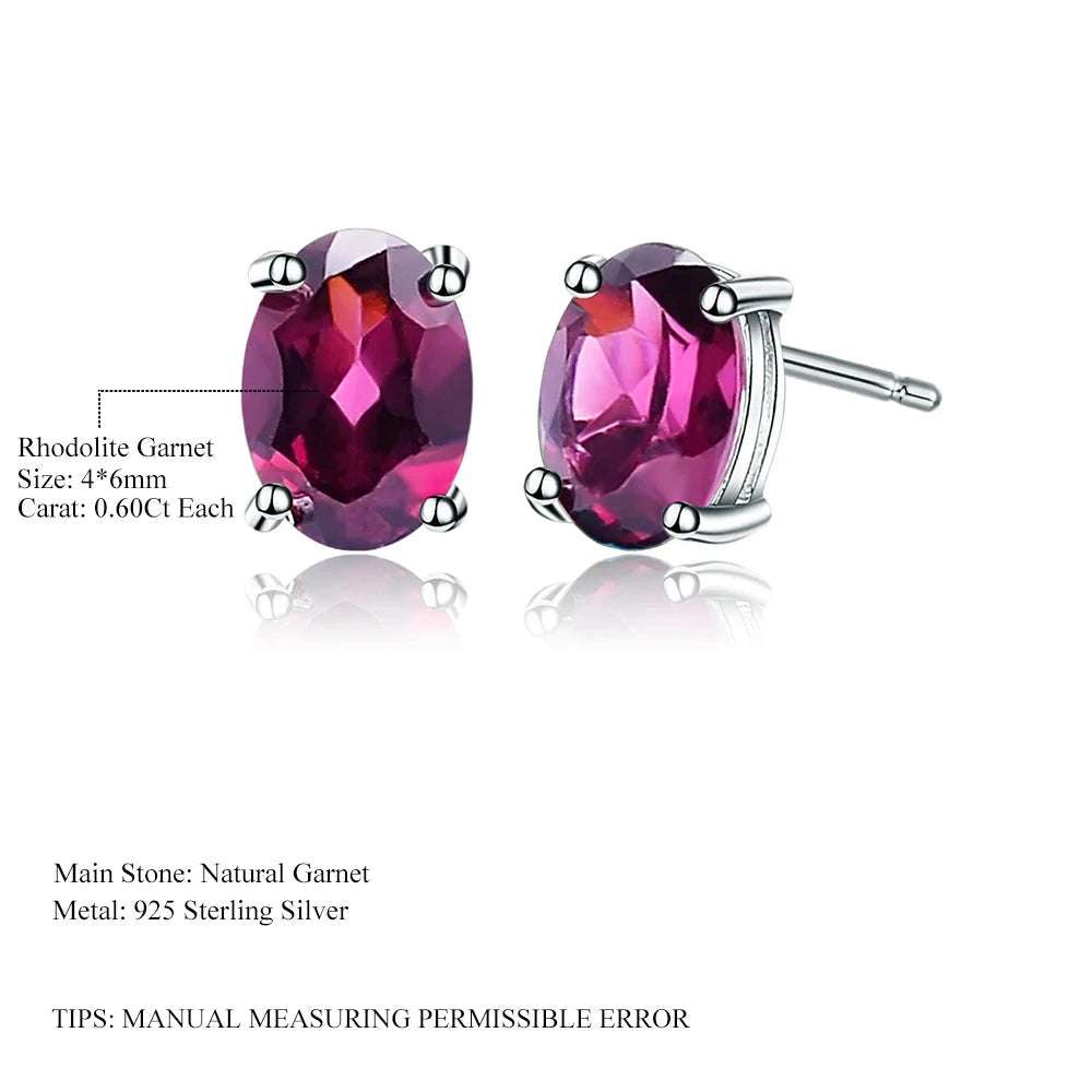 Natural Rhodolite Garnet Oval Stud Earrings | 925 Sterling Silver | Choosen Jewelry