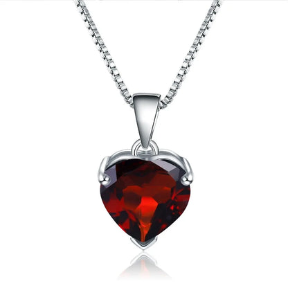 Natural Garnet Heart Pendant Necklace - 925 Sterling Silver - Choosen Jewelry