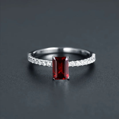 Choosen Jewelry: 1.31Ct Emerald Cut Red Garnet Ring in 925 Sterling Silver