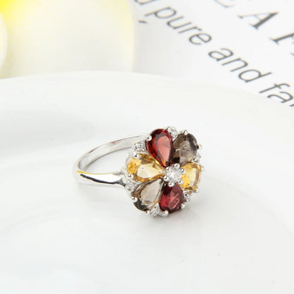 Vintage Floral Garnet, Smoky Quartz, and Citrine Jewelry Set - Choosen Jewelry 925 Sterling Silver