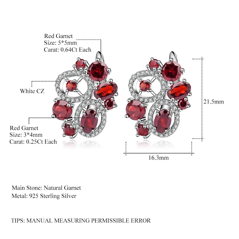 925 Sterling Silver Garnet Flower Stud Earrings by Choosen Jewelry - 6.23Ct Natural Gemstone Wedding Earrings for Women