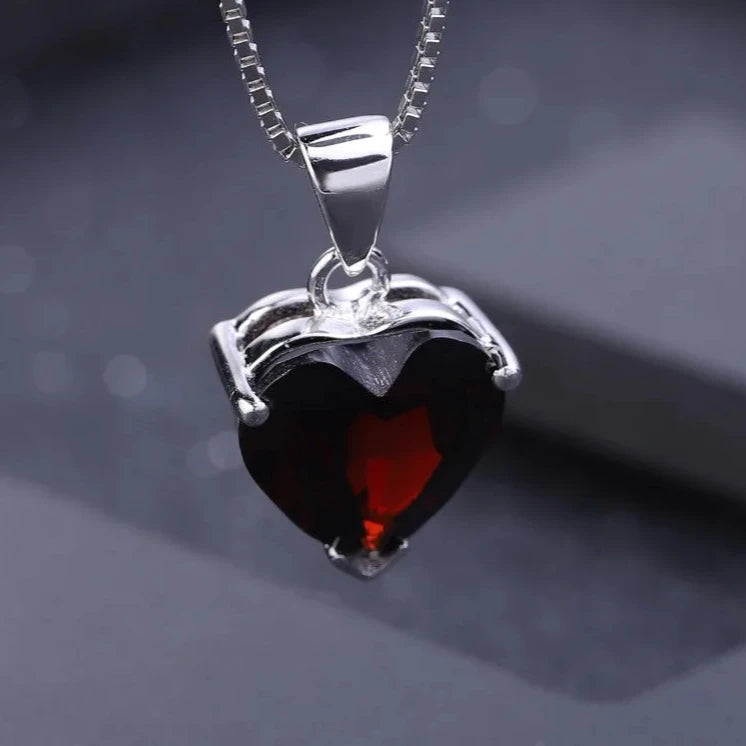 Natural Garnet Heart Pendant Necklace - 925 Sterling Silver - Choosen Jewelry