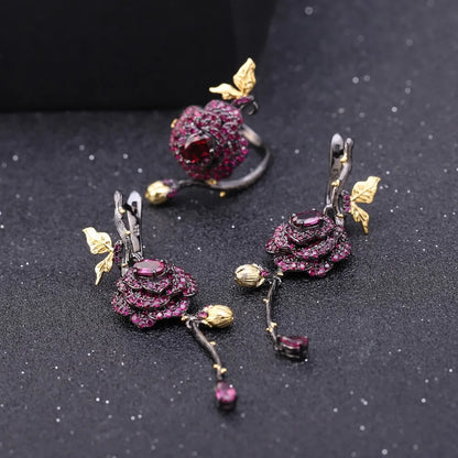 Handmade 1.76Ct Rhodolite Garnet Flower Drop Earrings | Choosen Jewelry Sterling Silver