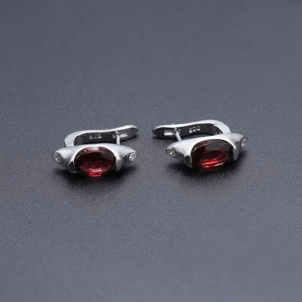 Vintage 925 Sterling Silver Red Garnet Clip Earrings for Women - Choosen Jewelry