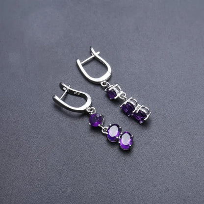 Sterling Silver Natural Amethyst Drop Earrings | Choosen Jewelry