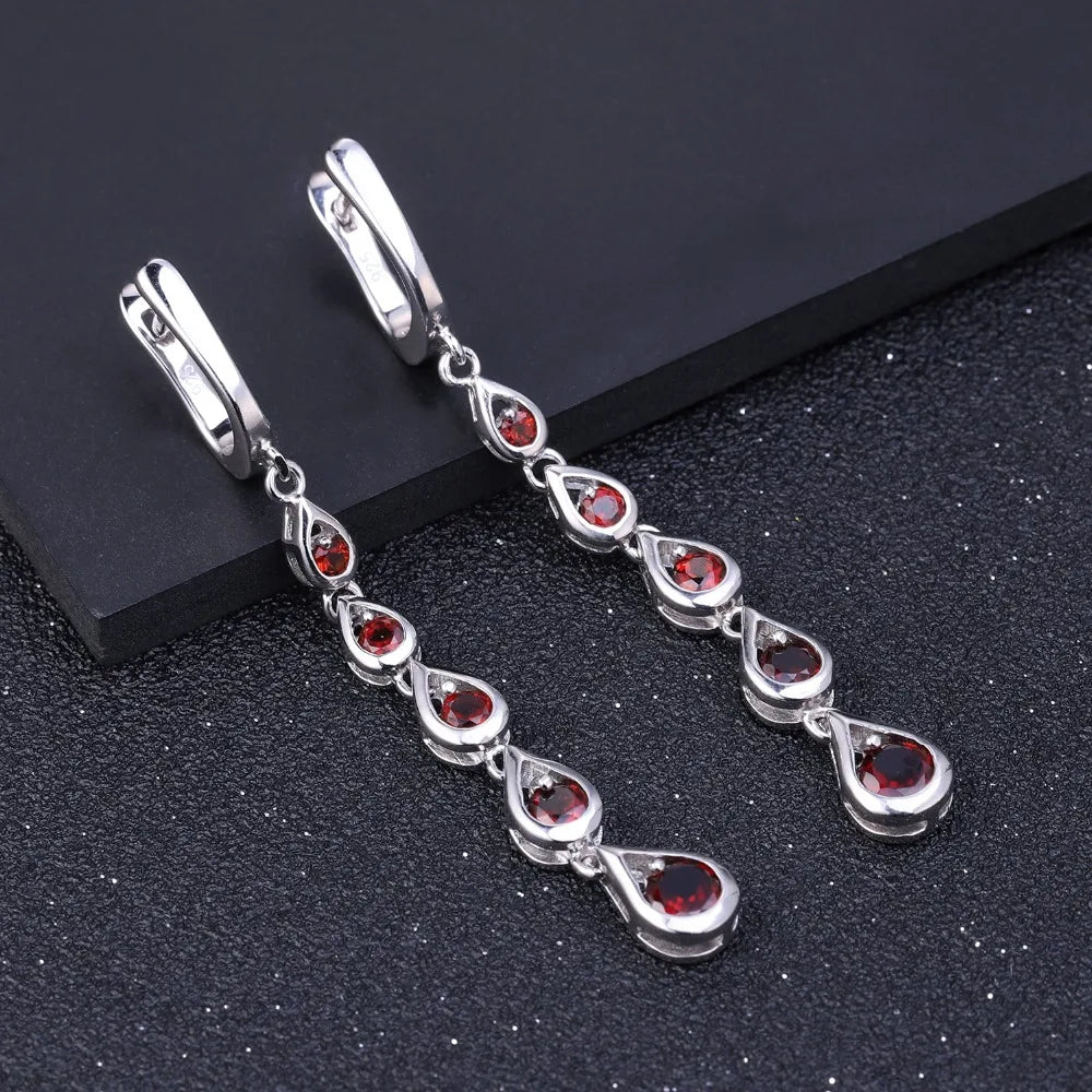 3.07Ct Natural Red Garnet Drop Earrings | Sterling Silver | Choosen Jewelry