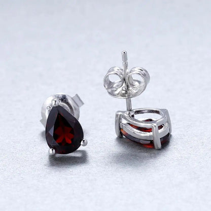 Natural Red Garnet Stud Earrings in 925 Sterling Silver - Choosen Jewelry