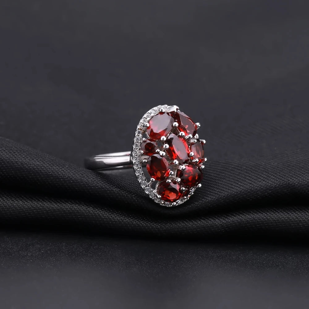 925 Sterling Silver Red Garnet Flower Engagement Ring | Choosen Jewelry