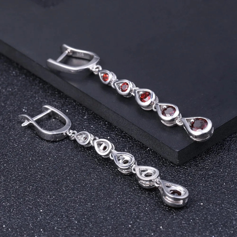 Choosen Jewelry: 3.07Ct Natural Red Garnet Sterling Silver Drop Earrings for Women